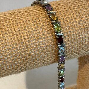 VTG Y2K Dee Berkley Sterling Silver Semi Precious Gemstone Tennis Bracelet